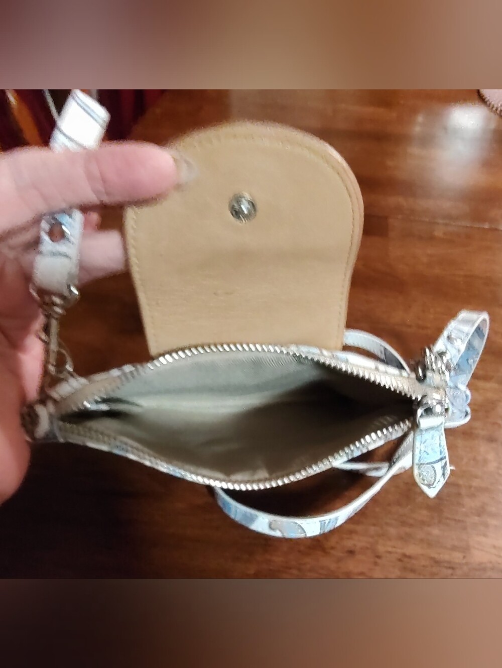 Neutral Paisley Crossbody Bag with Tan Flap - Picture 2 of 11